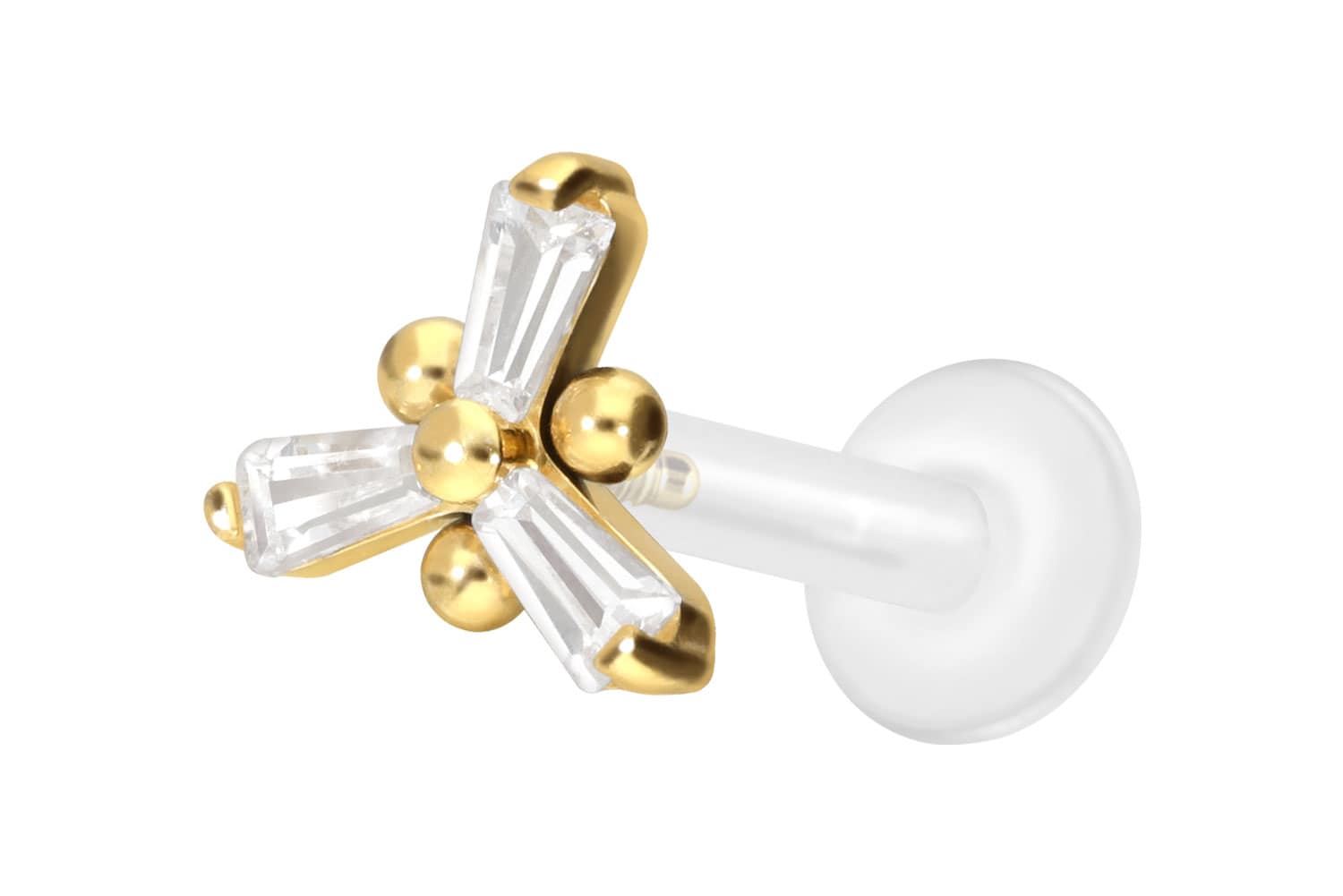 PTFE Labret Piercing mit Innengewinde + Titan-Aufsatz KRISTALLBLUME